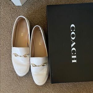 Coach Women's Haley White Loafers with Gold Accents